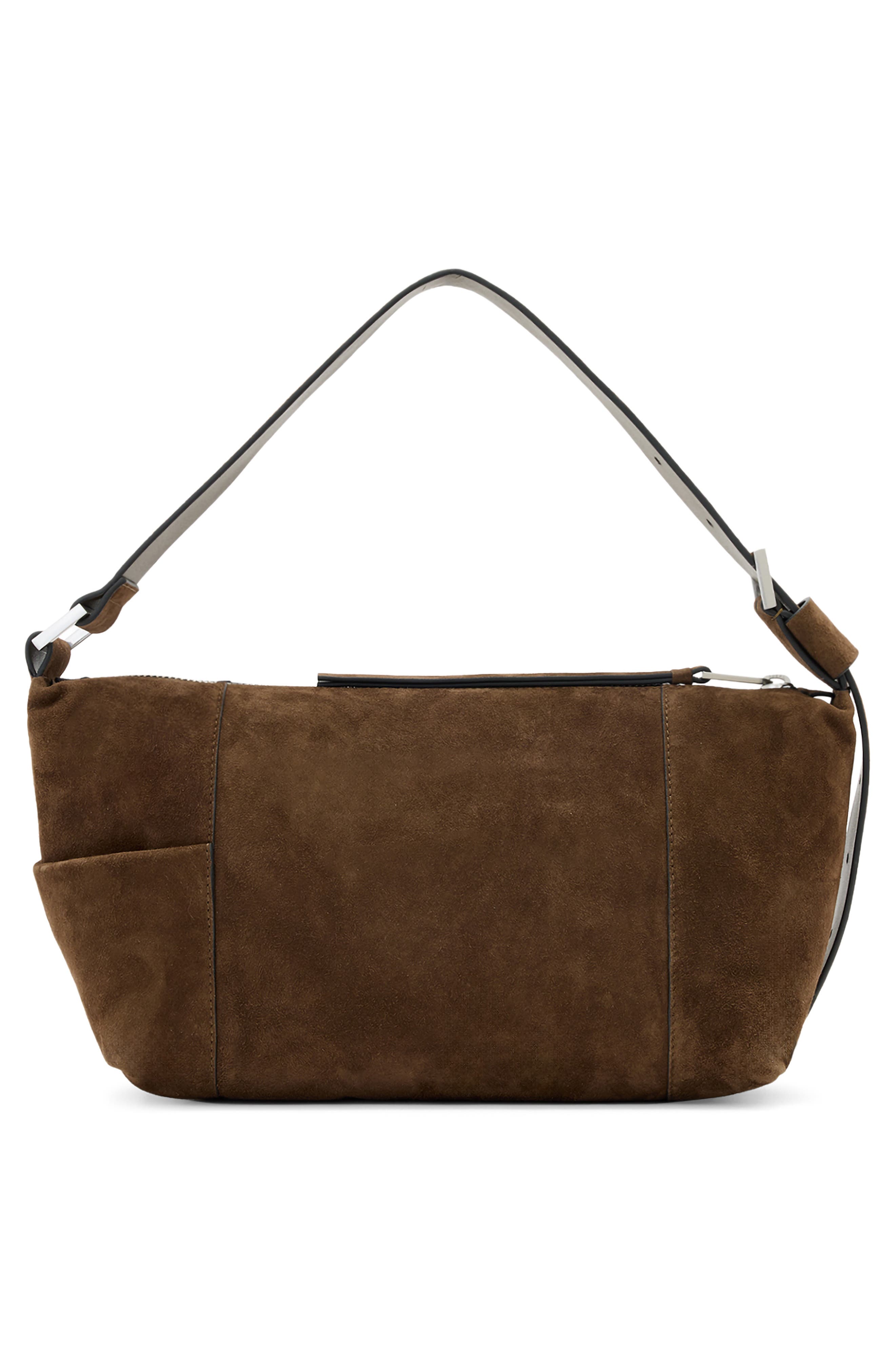 AllSaints Vega Suede Shoulder Bag, Alternate, color, Fango Brown