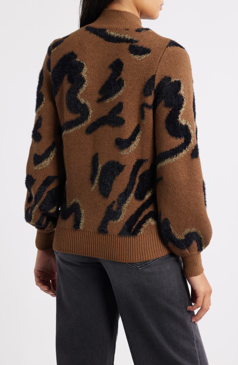 Wit & Wisdom Metallic Jacquard Sweater, Alternate, color, Golden Brown/ Black