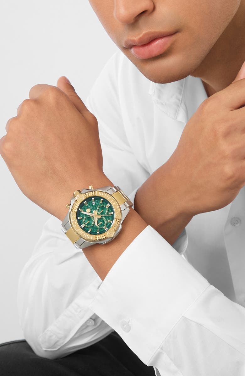 PHILIPP PLEIN The $kull Chronograph Two-Tone Bracelet Watch, 44mm, Alternate, color, Two Tone