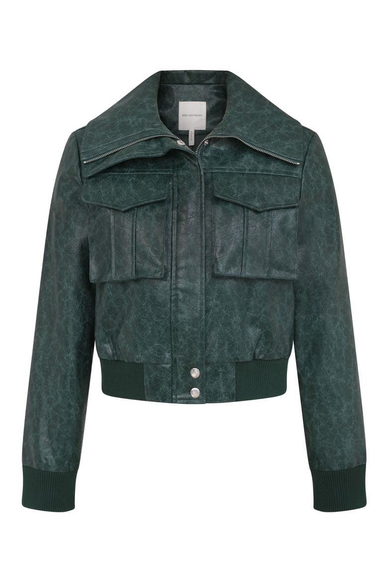 Faux-Ever Leather™ Crop Bomber Jacket, Alternate, color, EMERALD