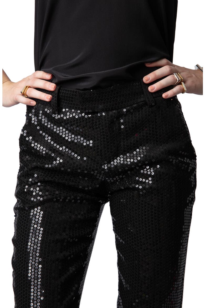 Prune Ankle Zip Sequin Straight Leg Pants, Alternate, color, NOIR