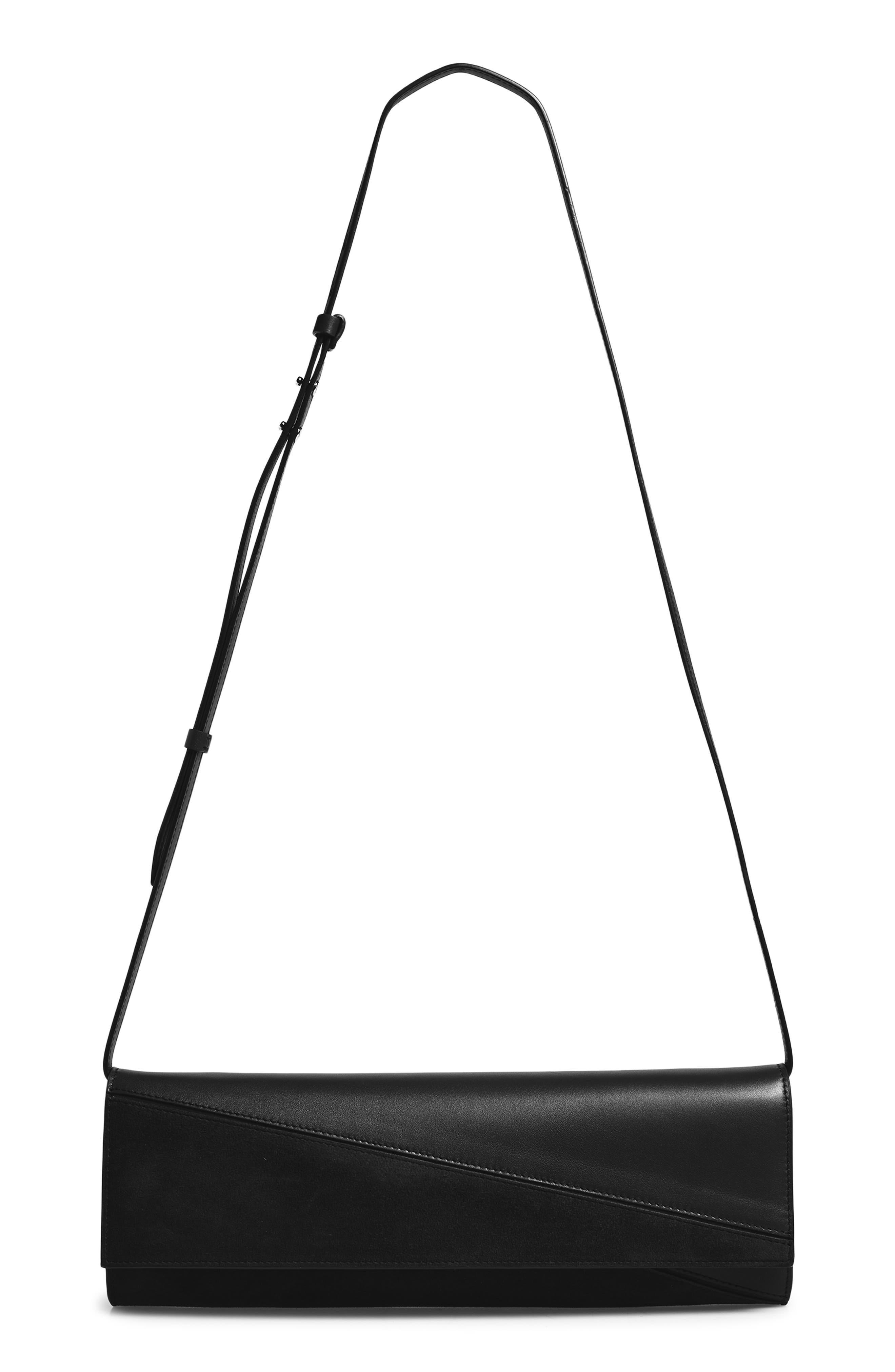 Hex Calfskin Clutch, Alternate, color, BLACK