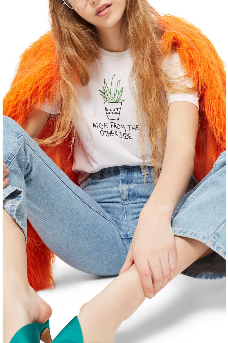 Aloe Embroidered Tee, Main, color, WHITE
