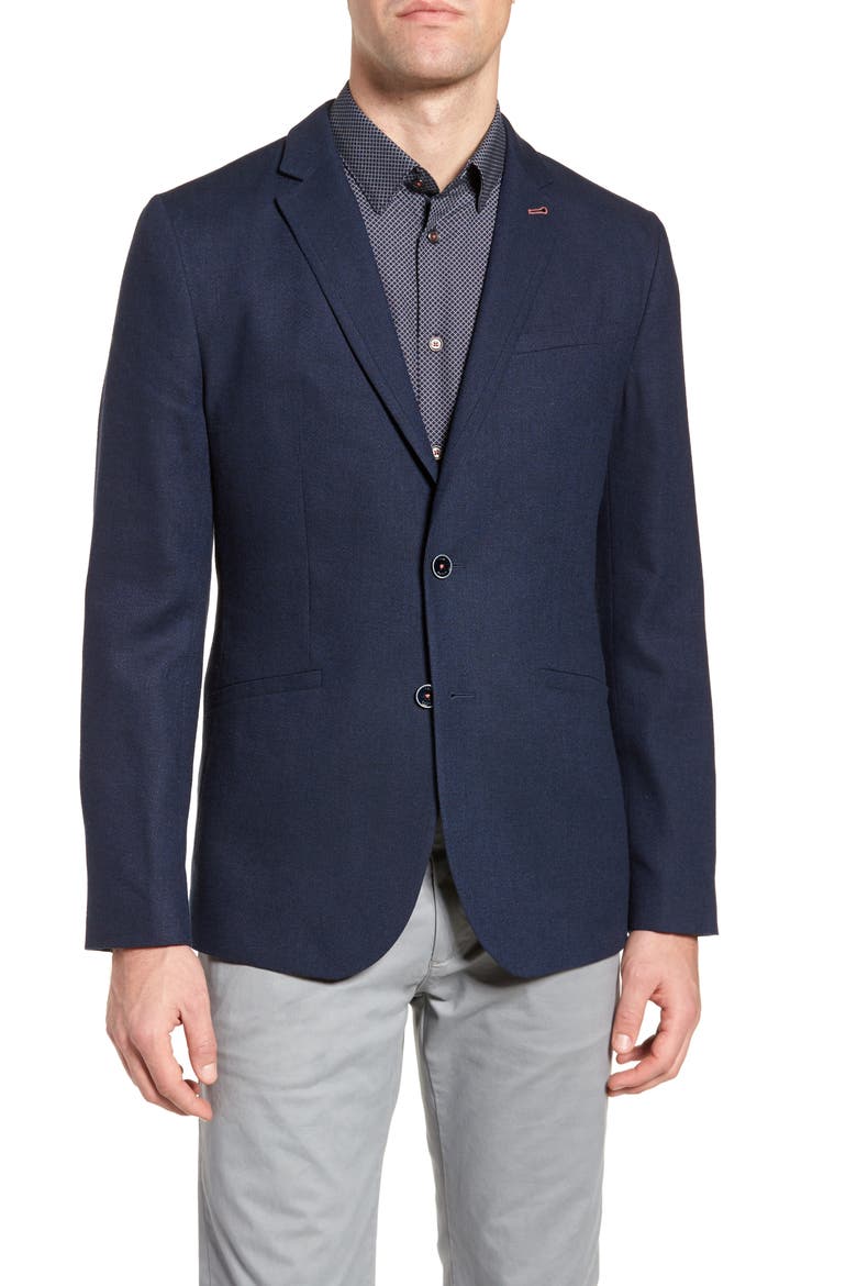 Hines Trim Fit Linen Blend Blazer, Main, color, NAVY