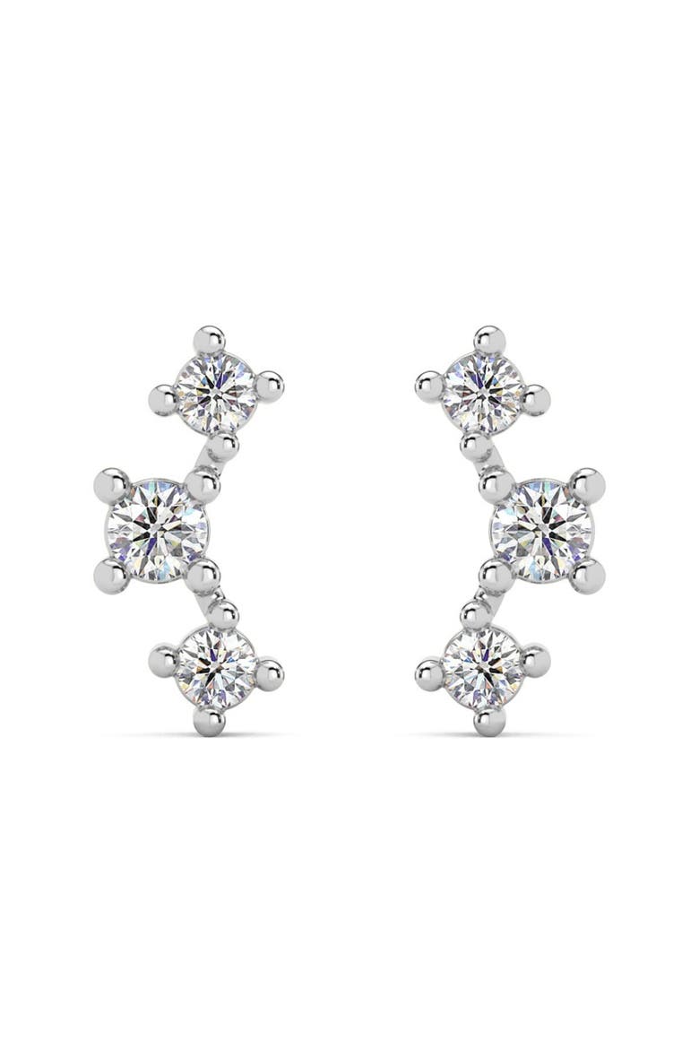 1/5Ct TW 3-Stone Diamond Crawler Earrings 14k Gold Studs Lab Grown 1/3" Tall, Main, color, 14k White Gold
