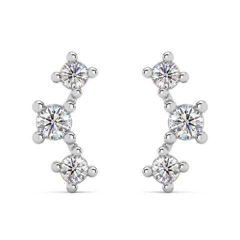 1/5Ct TW 3-Stone Diamond Crawler Earrings 14k Gold Studs Lab Grown 1/3" Tall
