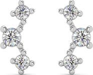 Bliss Diamond 1/5Ct TW 3-Stone Diamond Crawler Earrings 14k Gold Studs Lab Grown 1/3" Tall