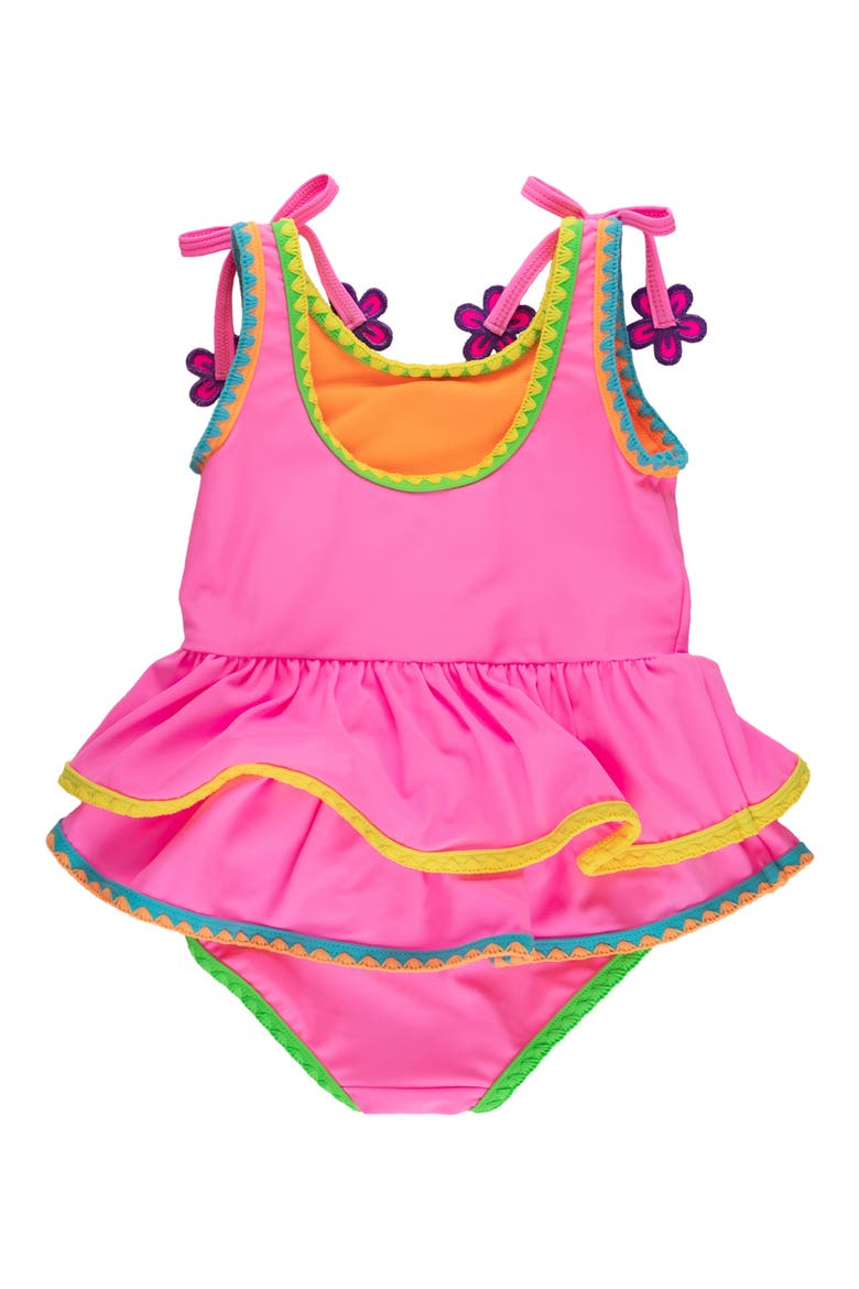 Kids' Embroidered Skirted UPF 50+ One-Piece Swimsuit, Alternate, color, PINK