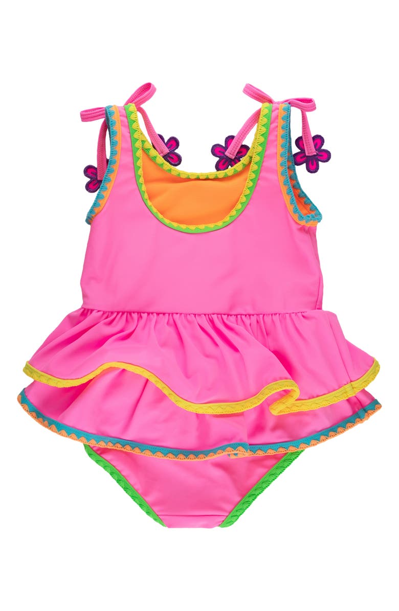 RuffleButts Kids' Embroidered Skirted UPF 50+ One-Piece Swimsuit, Alternate, color, Pink