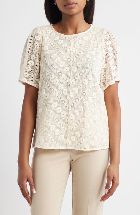 Bedford Lace Puff Sleeve Cotton Top (Regular & Petite)