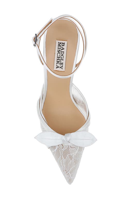 Badgley Mischka Collection Josie Ankle Strap Pointed Toe Pump In White Satin