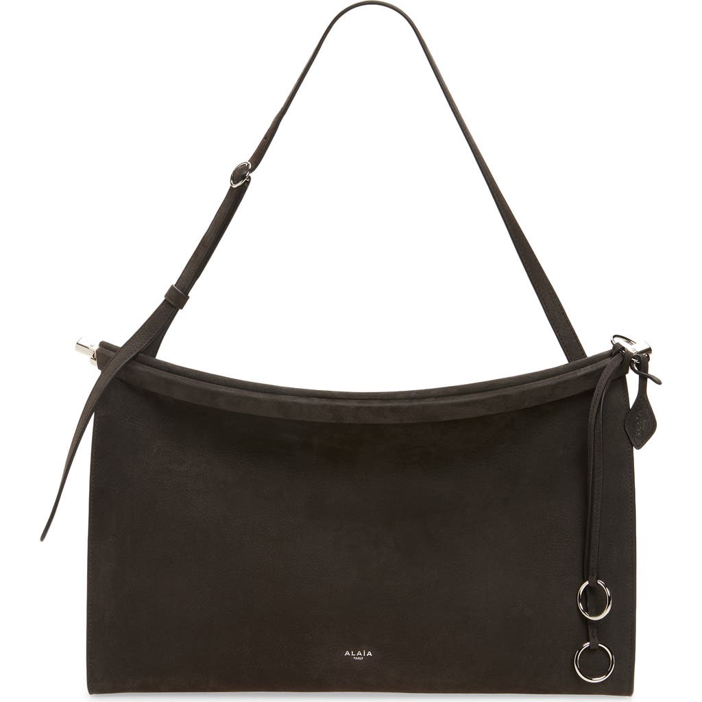 Alaïa Large Le Click East/west Suede Shoulder Bag In Gray