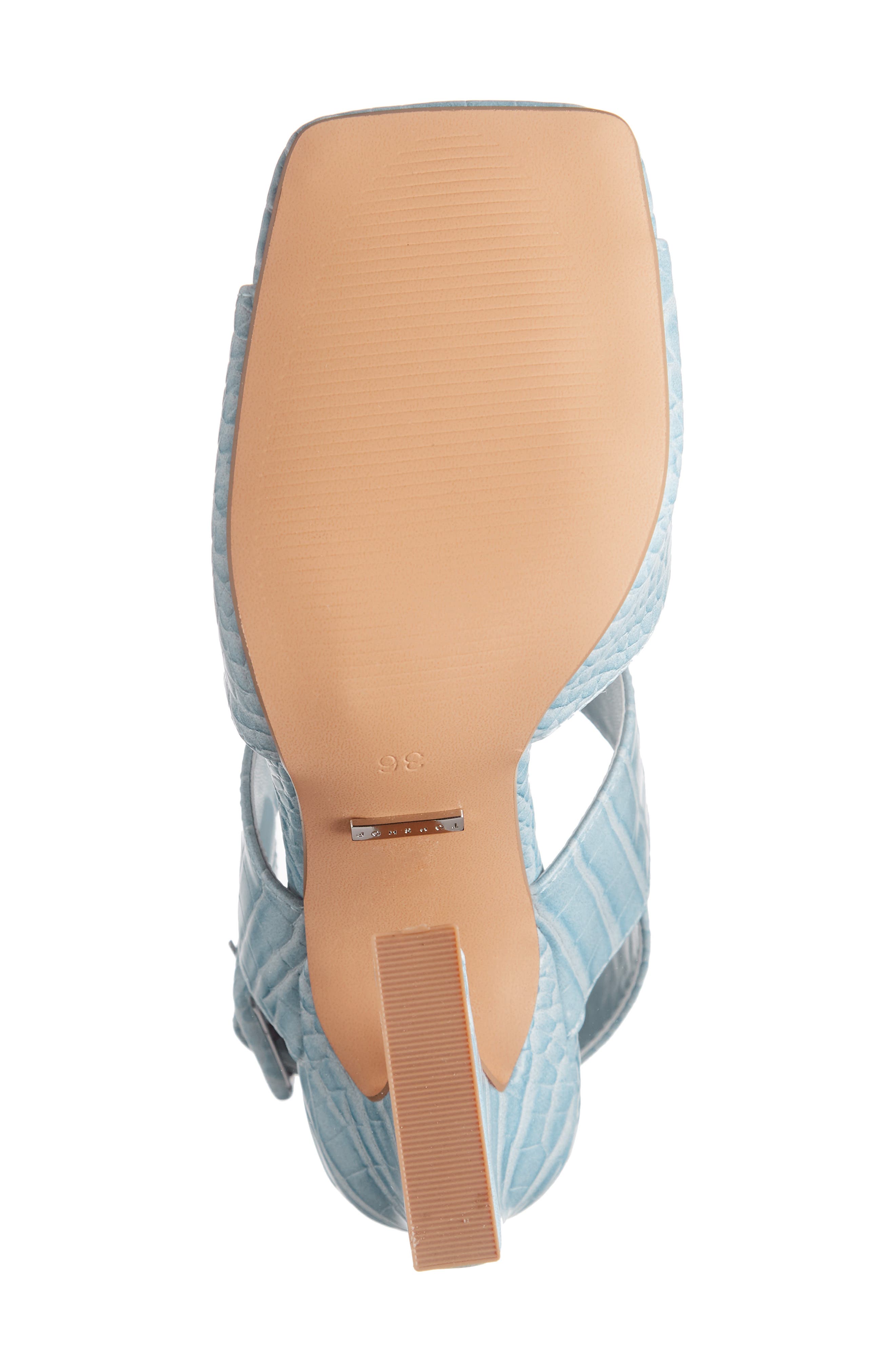 Natasha Crocodile Embossed Flare Heel Sandal, Alternate, color, LIGHT BLUE