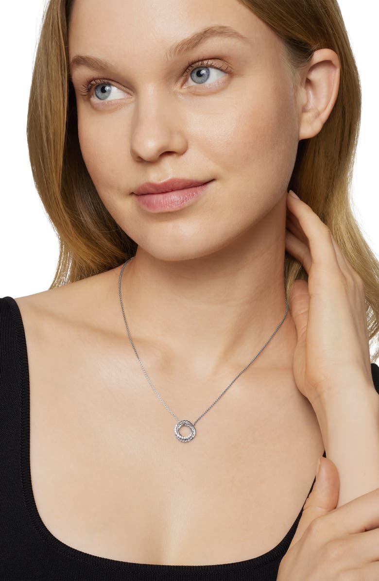 David Yurman Crossover Mini Pendant Necklace with Diamonds, Alternate, color, Silver/ Diamond