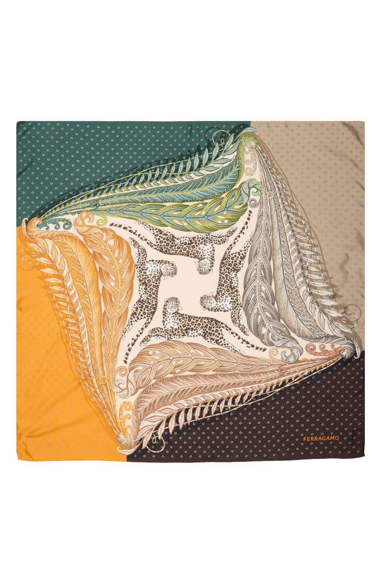 FERRAGAMO Madras 2 Silk Twill Square Scarf, Main, color, Verde Marrone