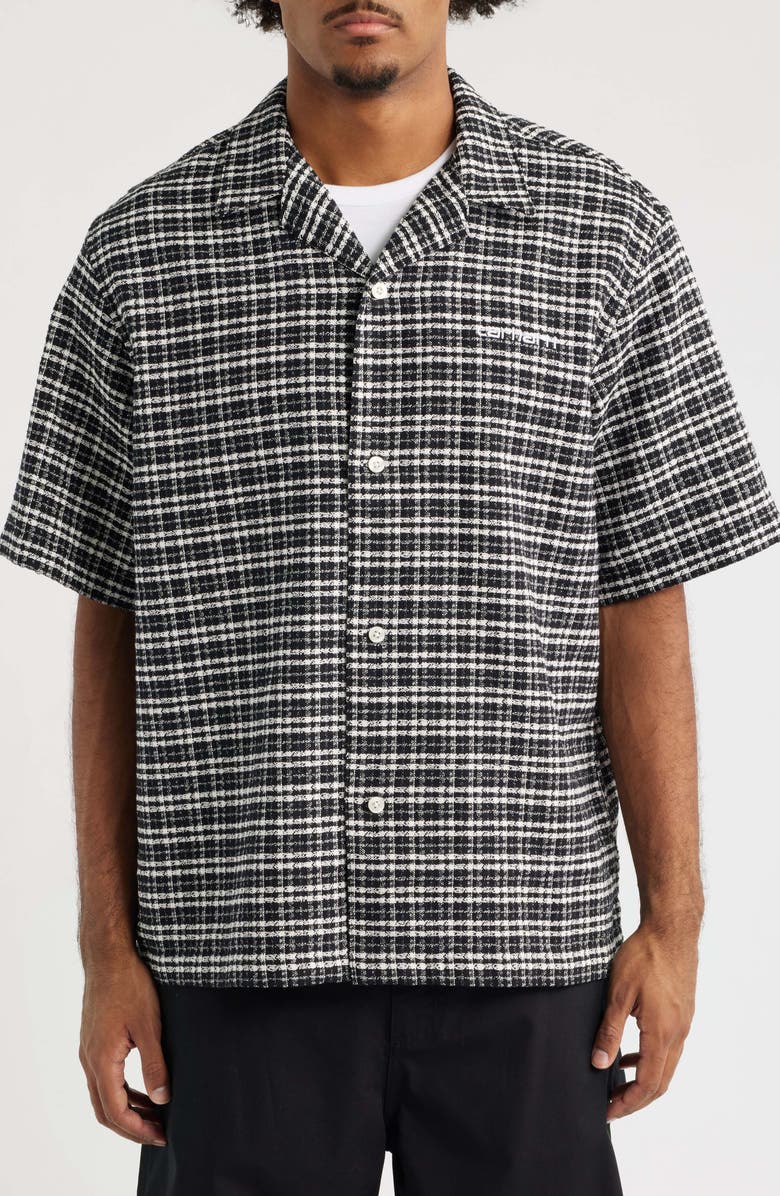 Carhartt Work In Progress Kander Plaid Cotton Button-Up Bowling Shirt, Alternate, color, Kander Check, Black