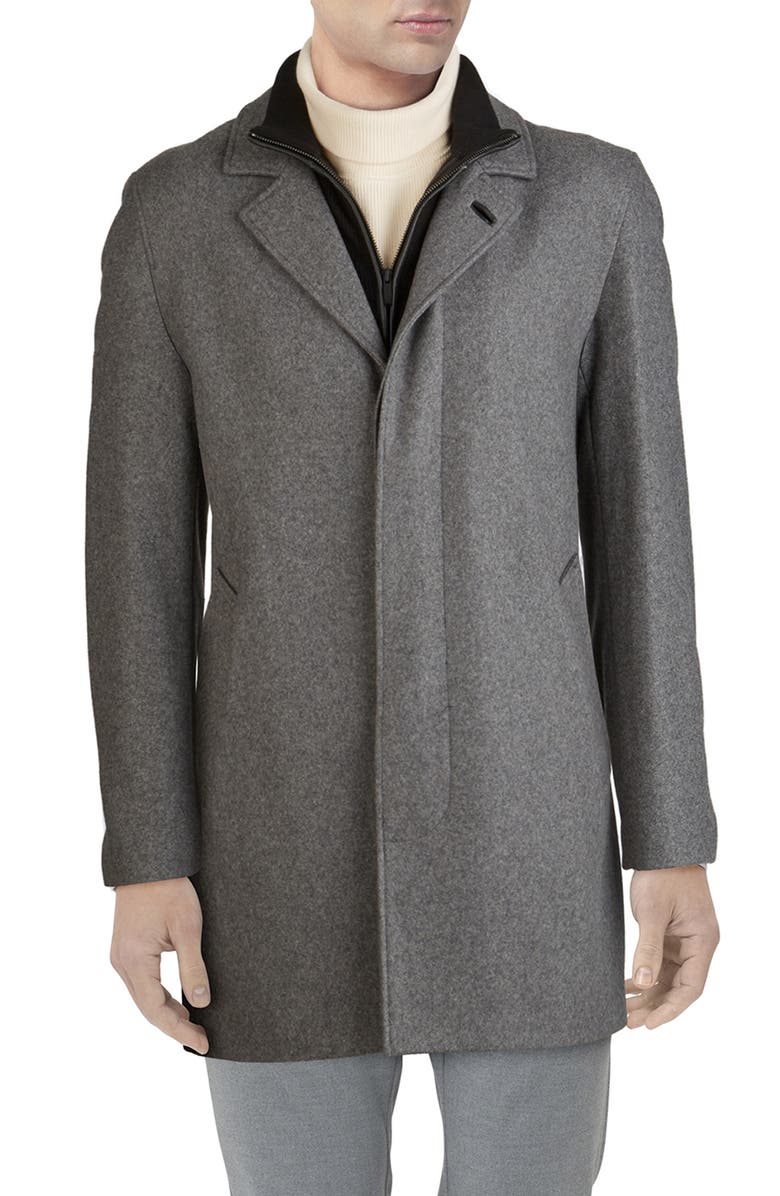 Cole Haan Wool Blend Topcoat with Inset Knit Bib, Main, color, 