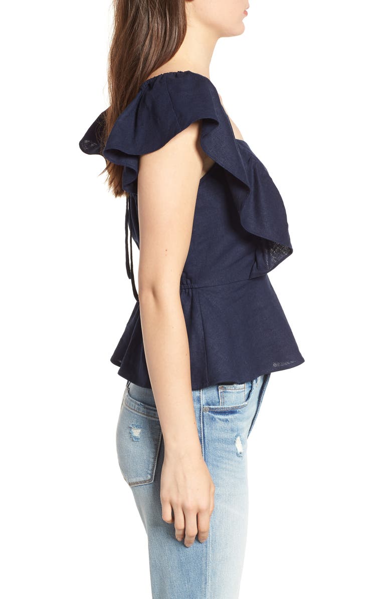 BP. Flutter Sleeve Peplum Linen Blend Top, Alternate, color, 