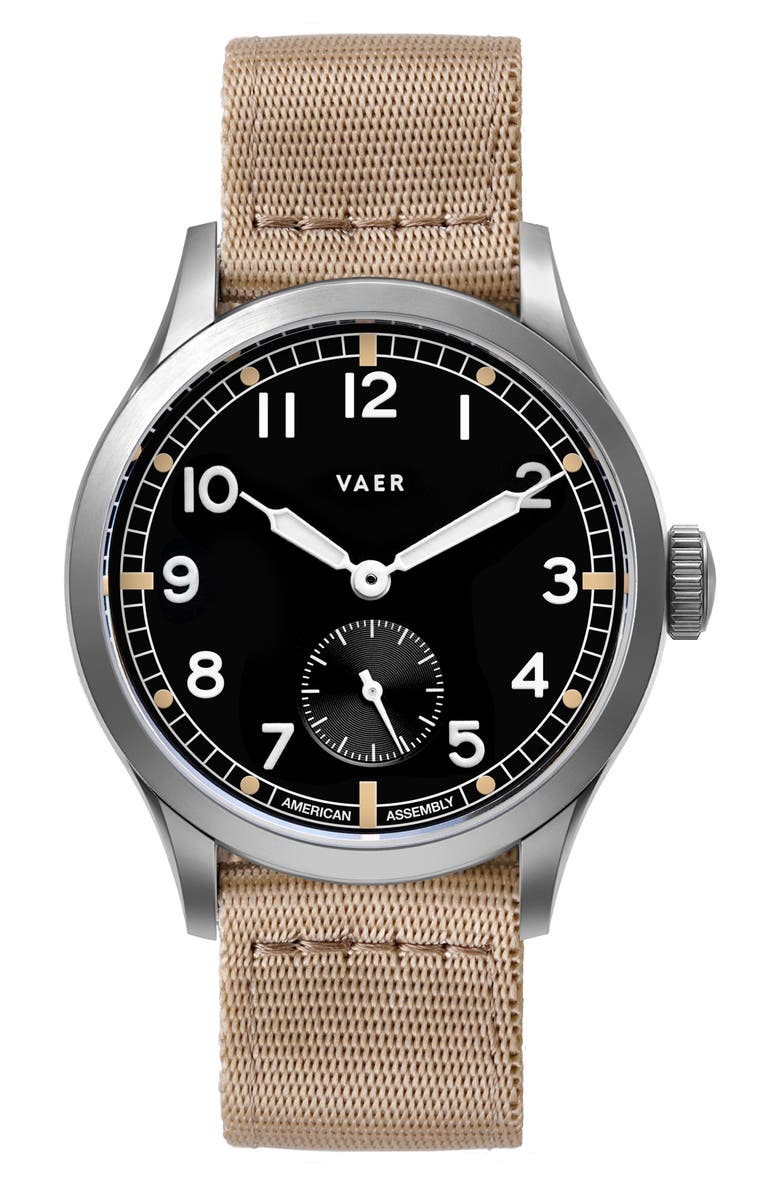 VAER C5 Dirty Dozen Nylon Strap Watch, 40mm, Main, color, Black