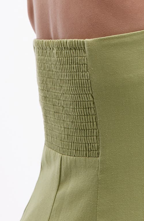 Topshop Linen Heavy Seamed Bandeau Midi Dress In Green