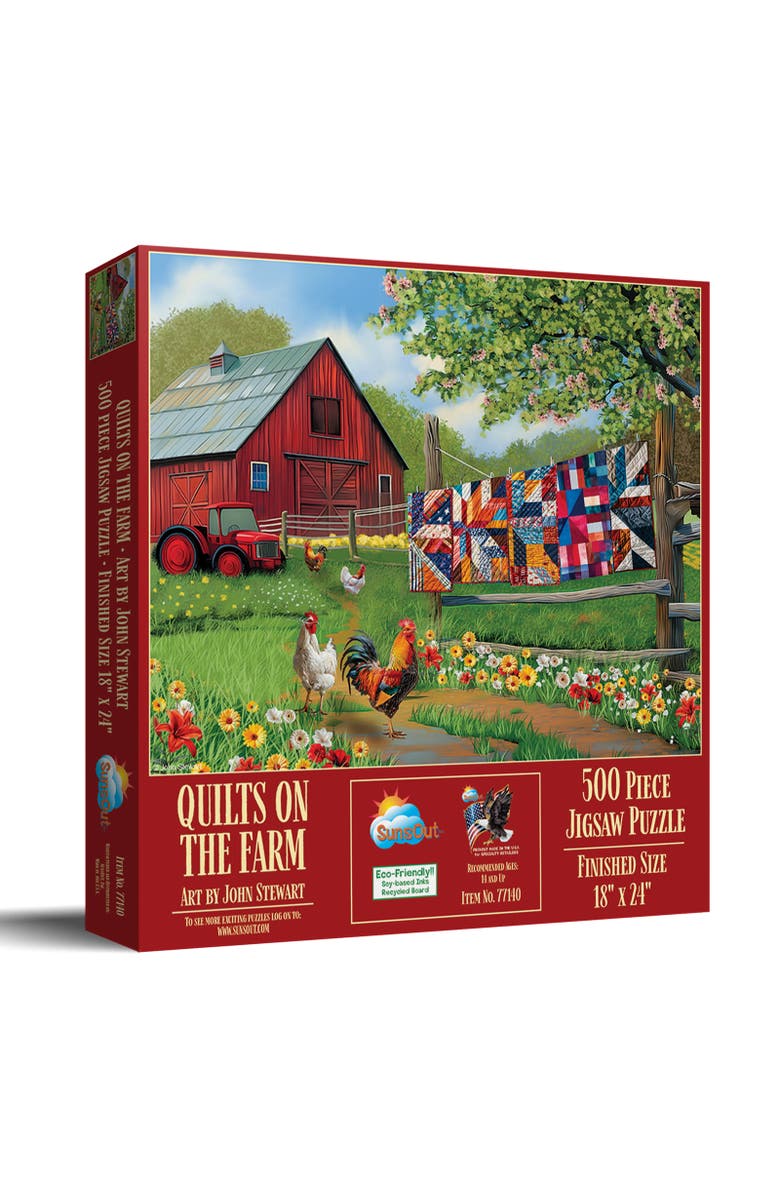 Sunsout Quilts on the Farm 500 piece Jigsaw Puzzle for Adults, Main, color, Multicolor