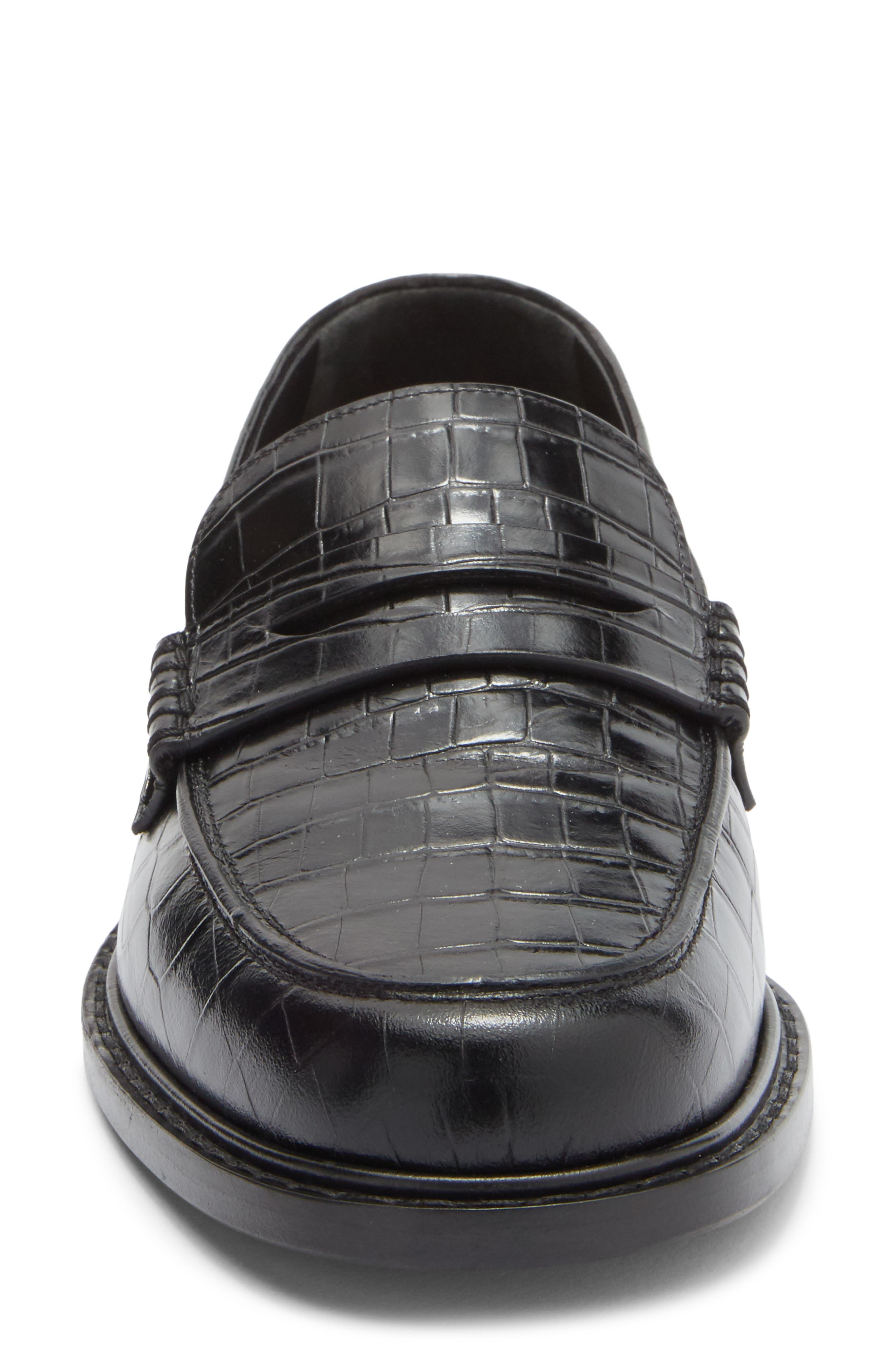 Longchamp Croc Embossed Penny Loafer, Alternate, color, Black