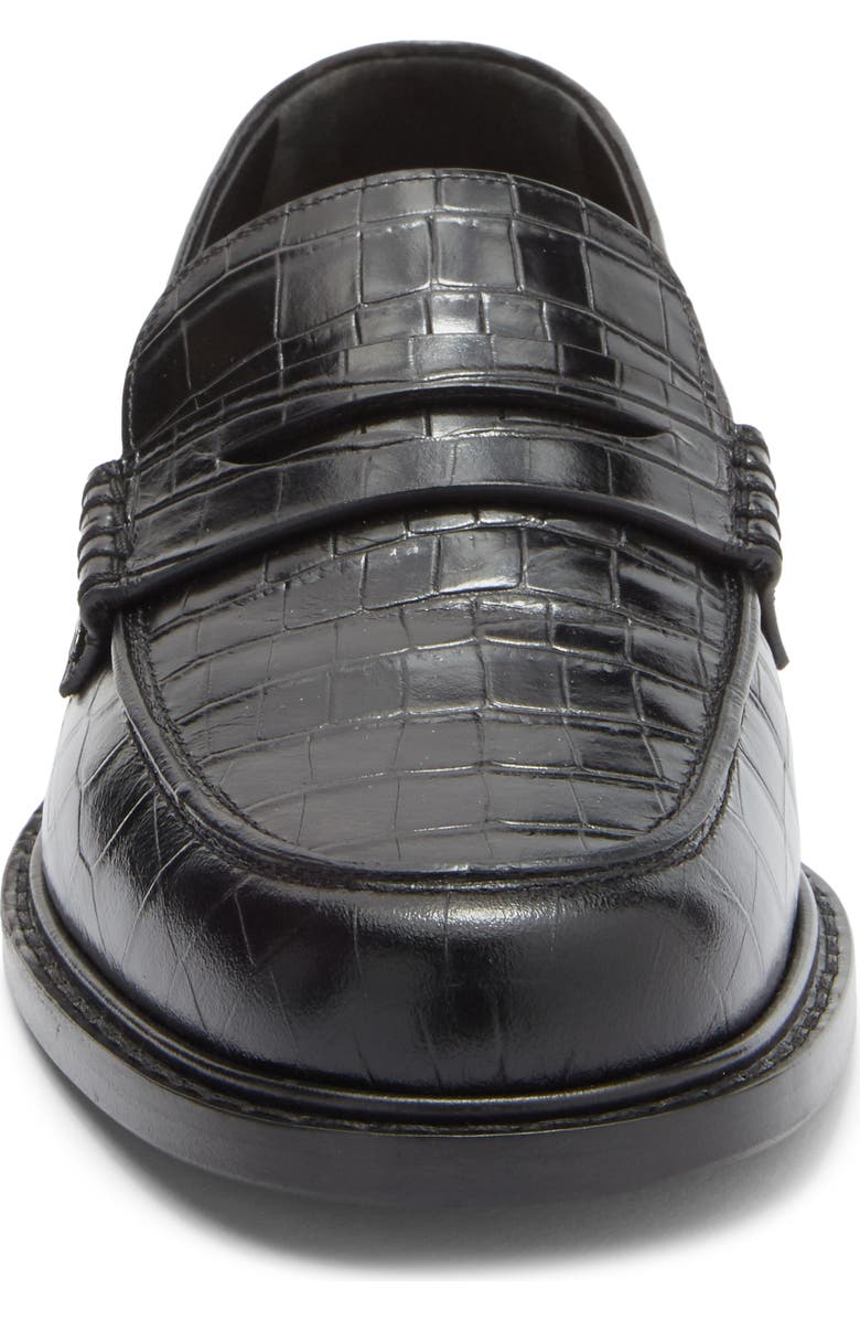 Longchamp Croc Embossed Penny Loafer, Alternate, color, Black