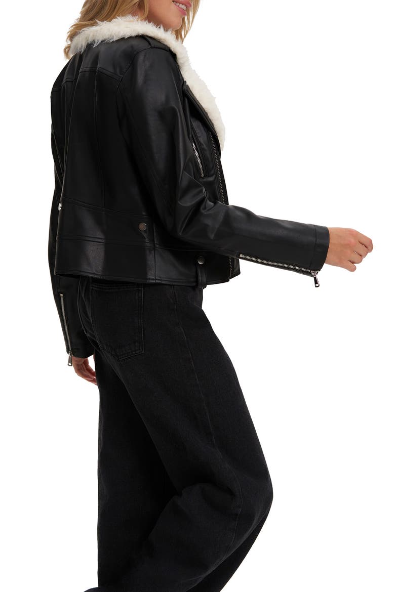 Suren Faux Shag Fur & Leather Jacket, Alternate, color, BLACK