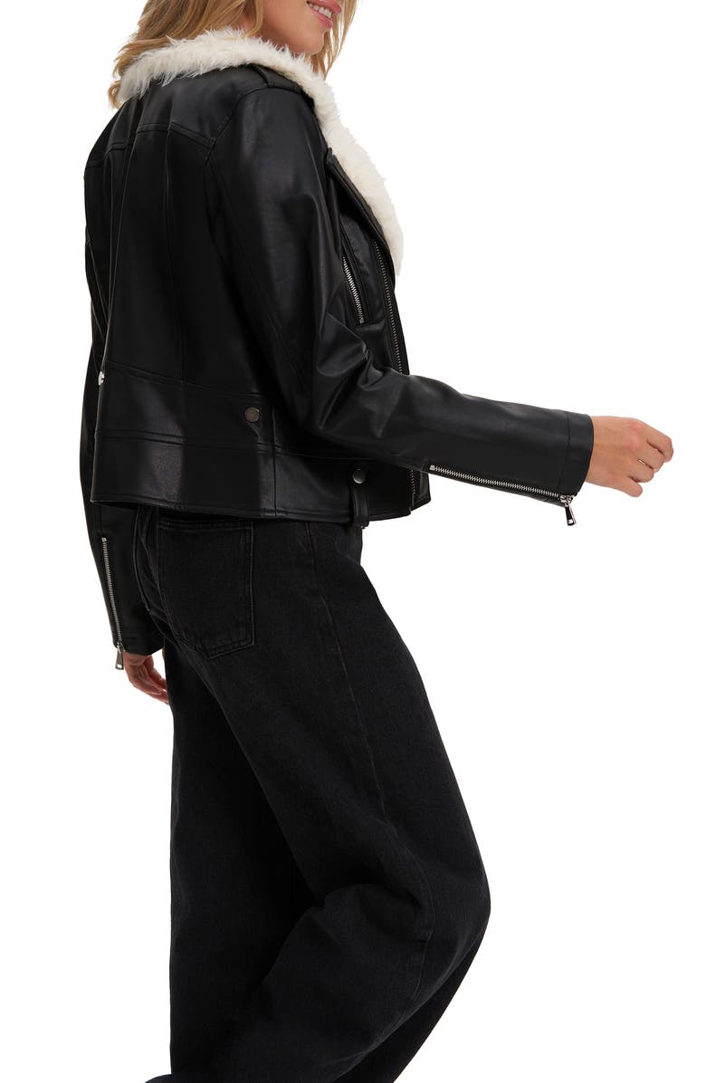 Noize Suren Faux Shag Fur & Leather Jacket, Alternate, color, Black