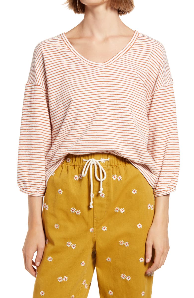 Madewell V-Neck Bubble-Sleeve Sweatshirt, Main, color, 