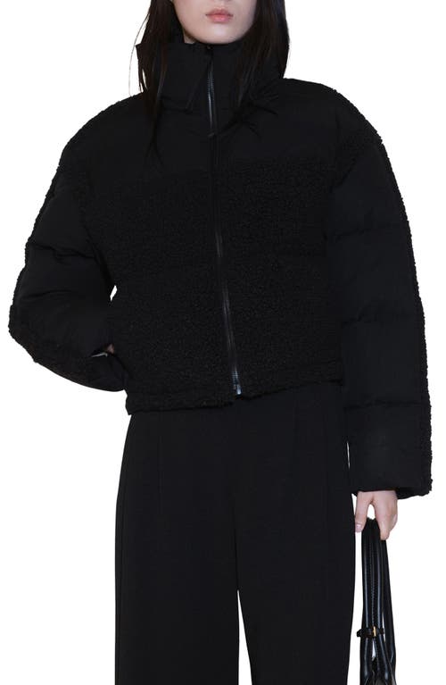 Shop Mango Mixed Media Faux Shearling Detail Puffer Coat In Black