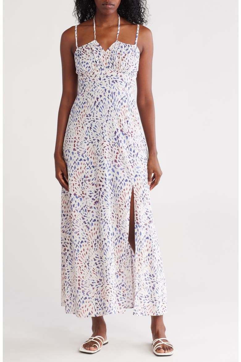 Tie Keyhole Maxi Dress, Main, color, NATURAL/ INK