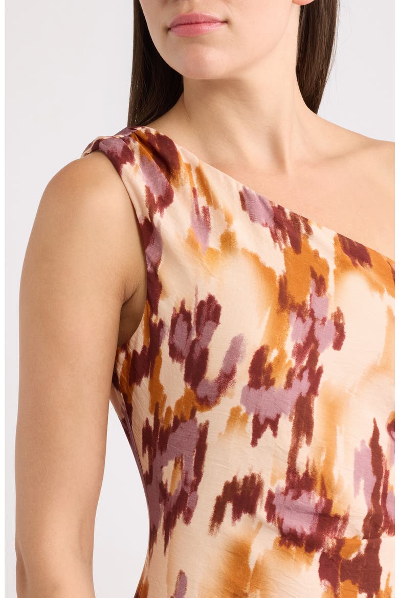 Painted Dusk Ruched One-Shoulder Maxi Dress, Alternate, color, CORK