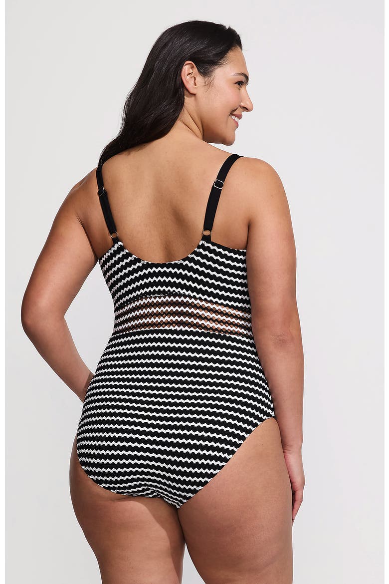 Crochet Square Neck High Leg One Piece Swimsuit, Alternate, color, Black/White