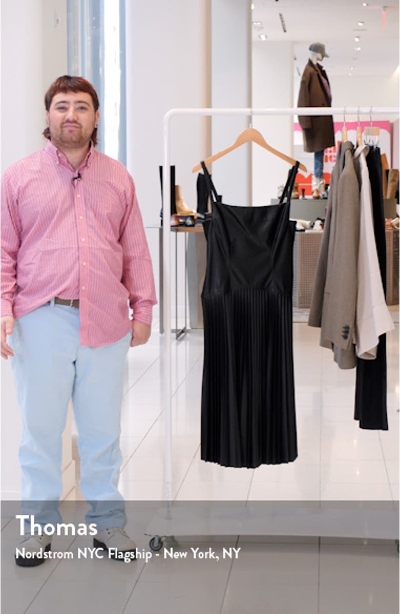 Drop Waist Pleated Faux Leather Midi Dress, sales video thumbnail