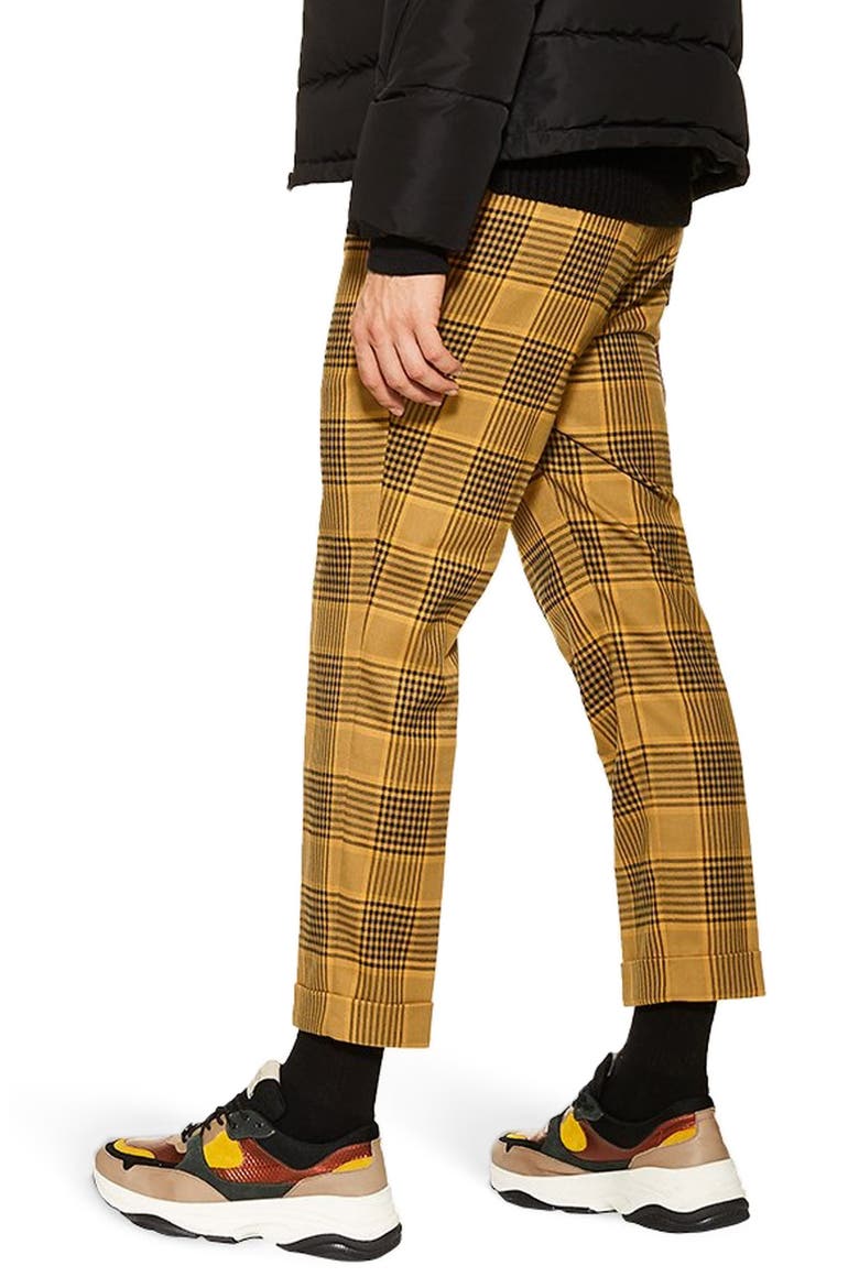Plaid Slim Fit Crop Trousers, Alternate, color, YELLOW MULTI