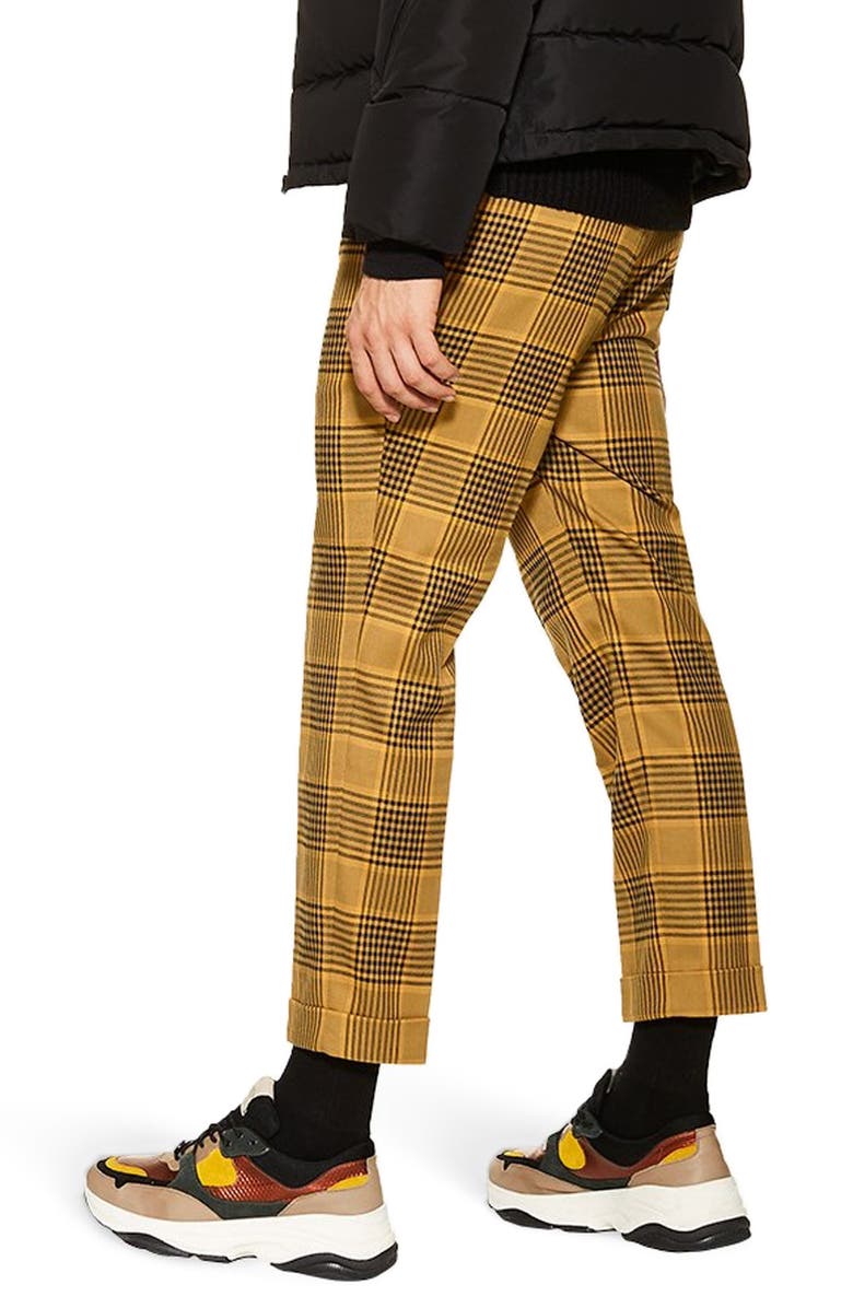 Topman Plaid Slim Fit Crop Trousers, Alternate, color,