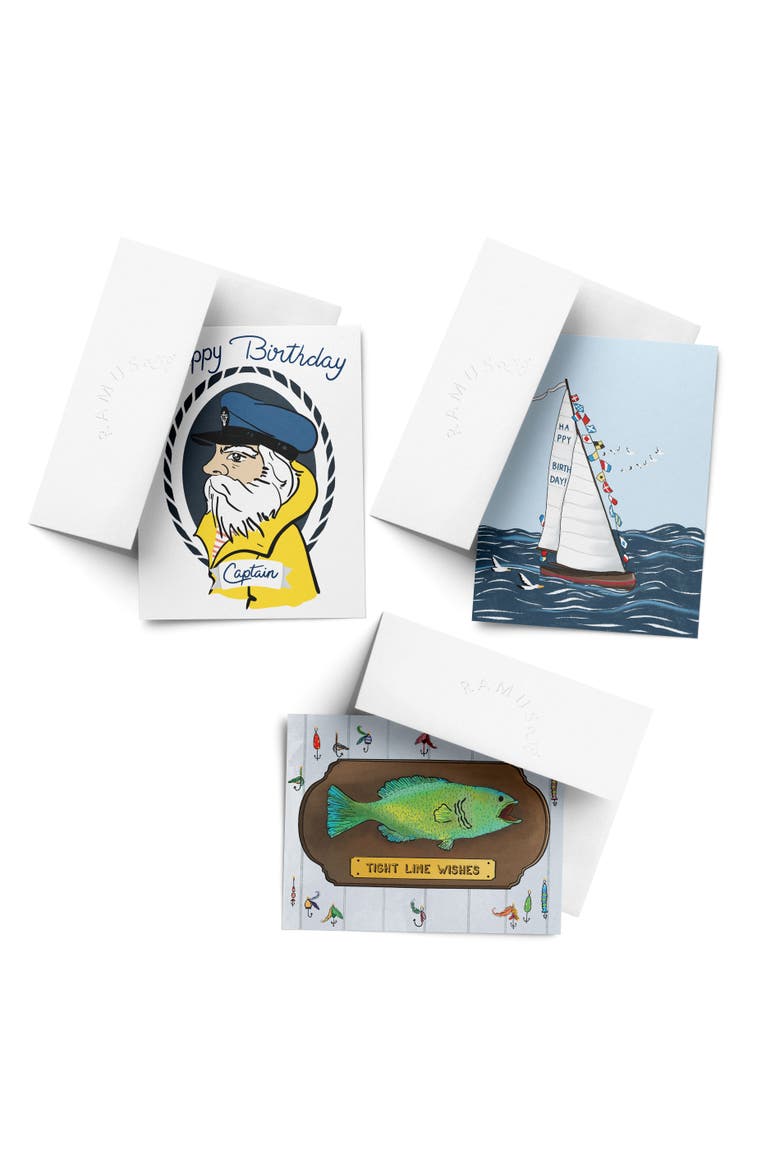 Birthday Assorted Greeting Card Pack (3ct) "Captain, Fish, Boat", Main, color, Multi-Pack