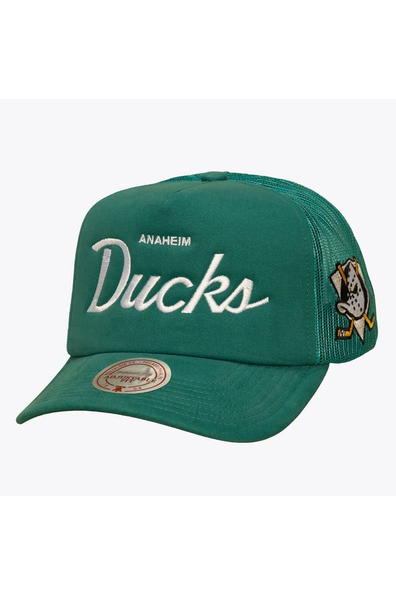Men's Mitchell & Ness Teal Anaheim Ducks Head Coach Trucker Adjustable Hat, Main, color, Teal