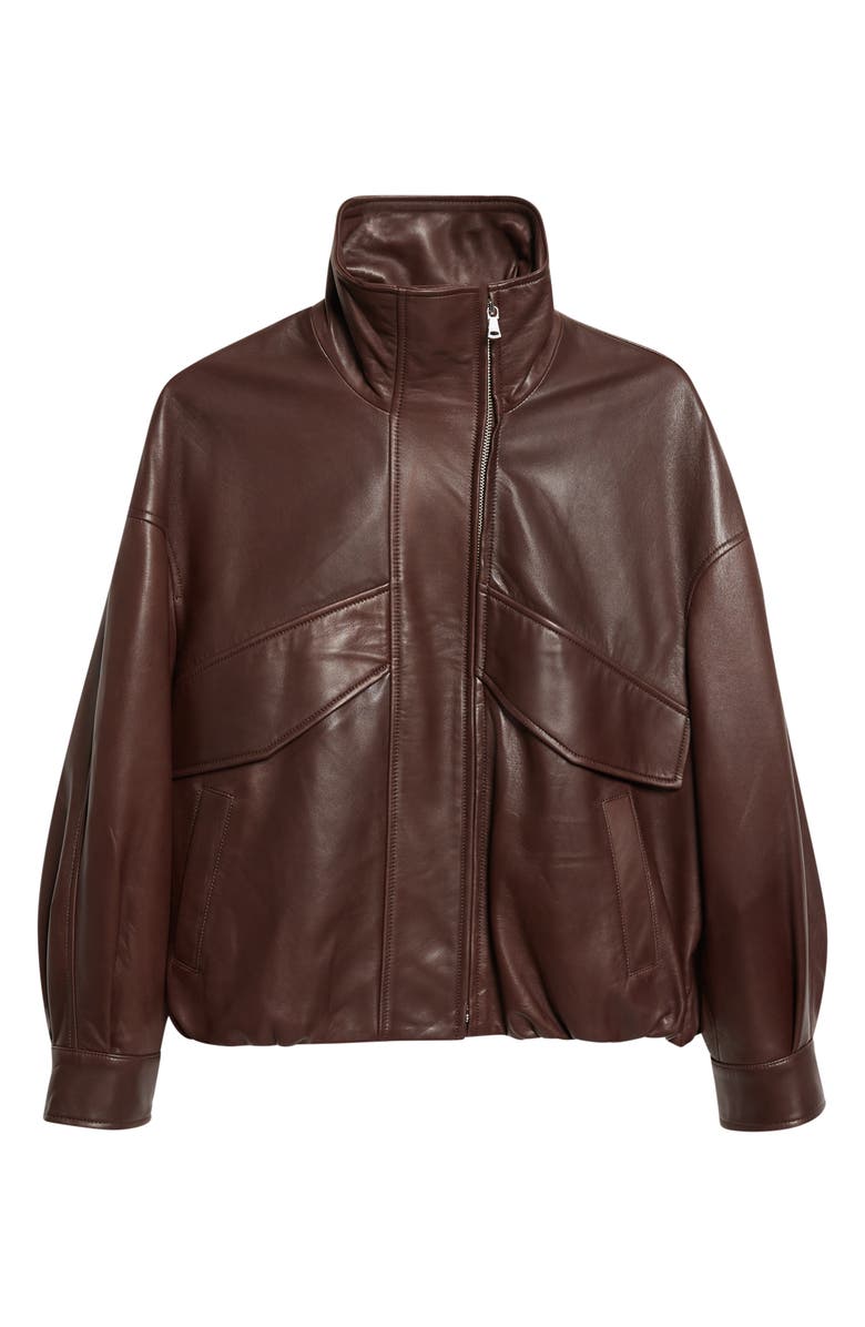 NOUR HAMMOUR Roland Sculpted Leather Bomber Jacket, Alternate, color, Brown