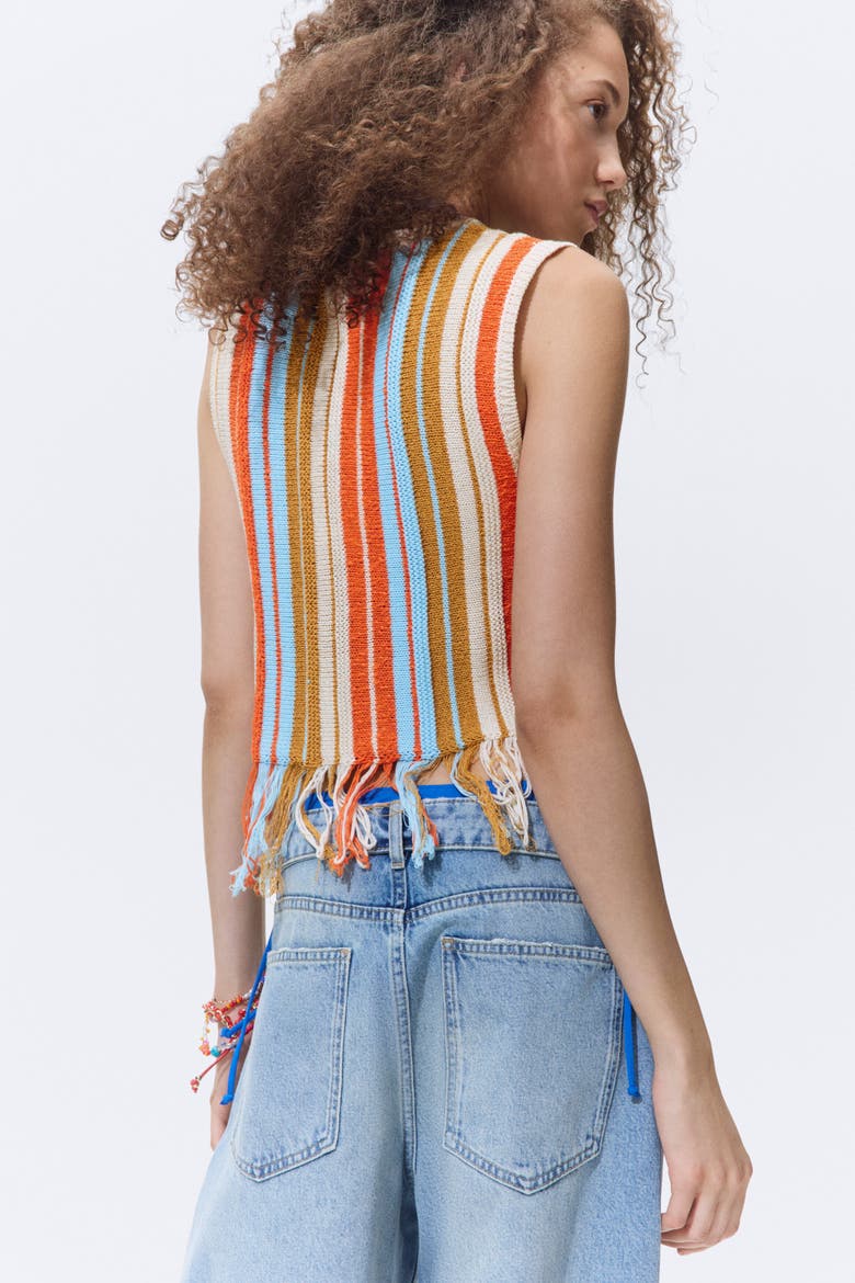 Fringed Knitted Top, Alternate, color, Orange/striped