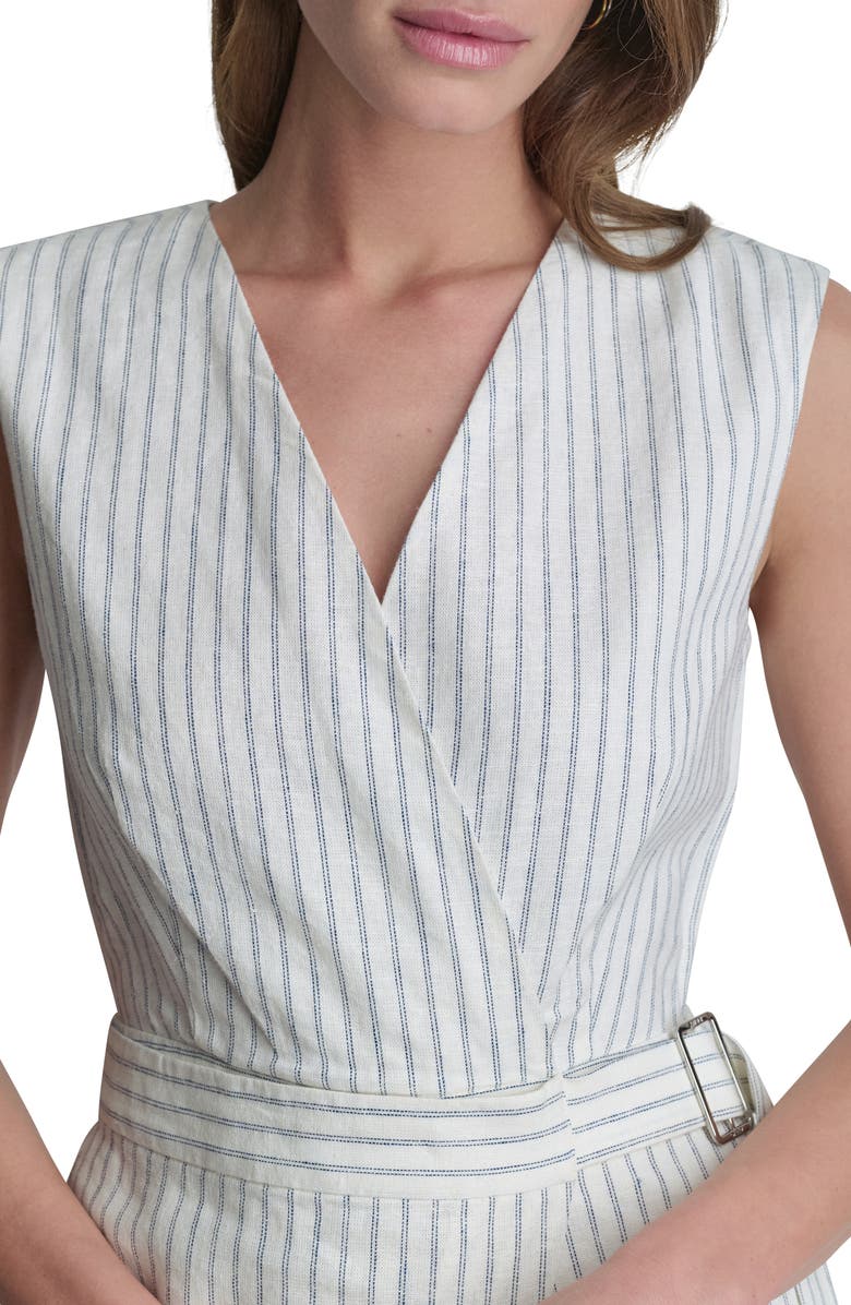 DKNY Stripe Linen Blend Crop Jumpsuit, Alternate, color, Ivory/Admiral
