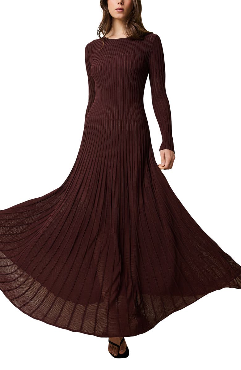 Solid & Striped The Sloane Long Sleeve Pointelle Rib Maxi Sweater Dress, Alternate, color, Raisin Brown
