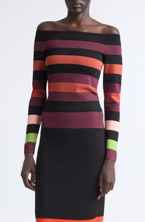 Stripe Off the Shoulder Stretch Jersey Top