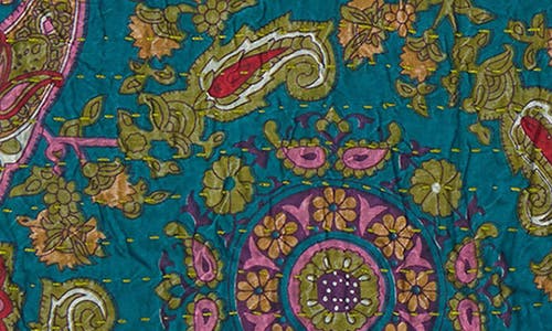 Taj Hotel Vintage Cotton Kantha Throw Blanket In Teal Paisley