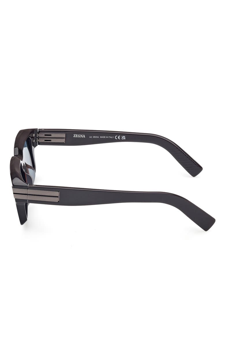 ZEGNA 51mm Rectangular Sunglasses, Alternate, color, Shiny Brown/ Ruthenium / Blue