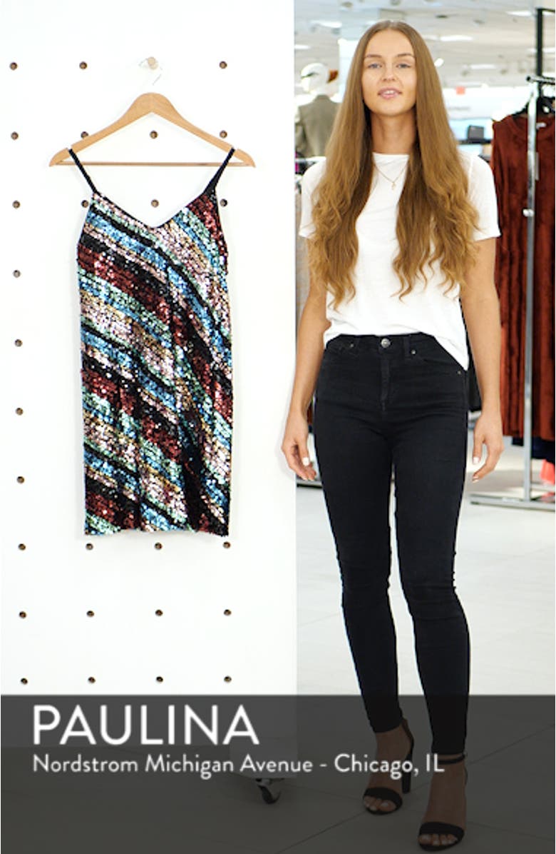 V-Neck Sequin Stripe Minidress, sales video thumbnail