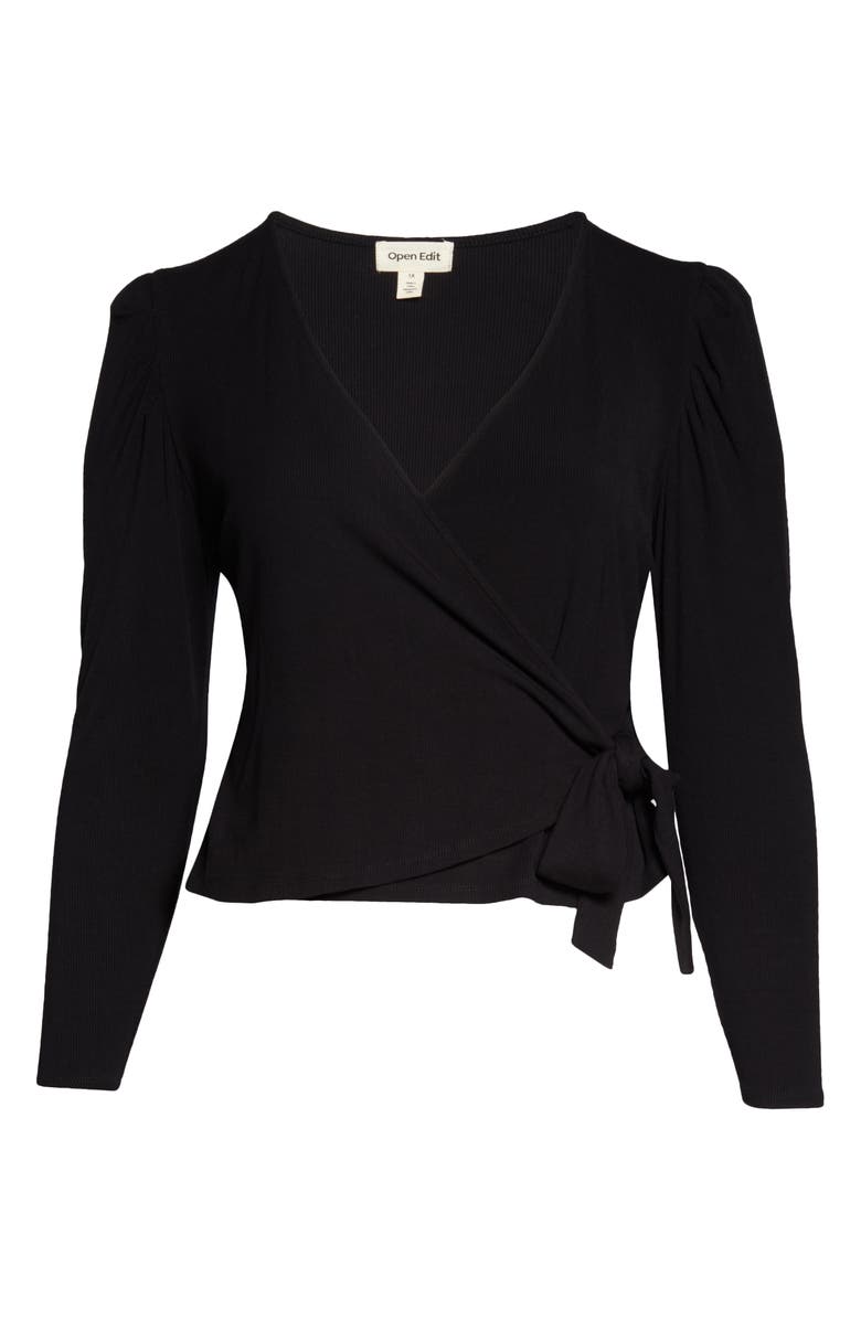 Open Edit Puff Sleeve Knit Wrap Top, Alternate, color, 