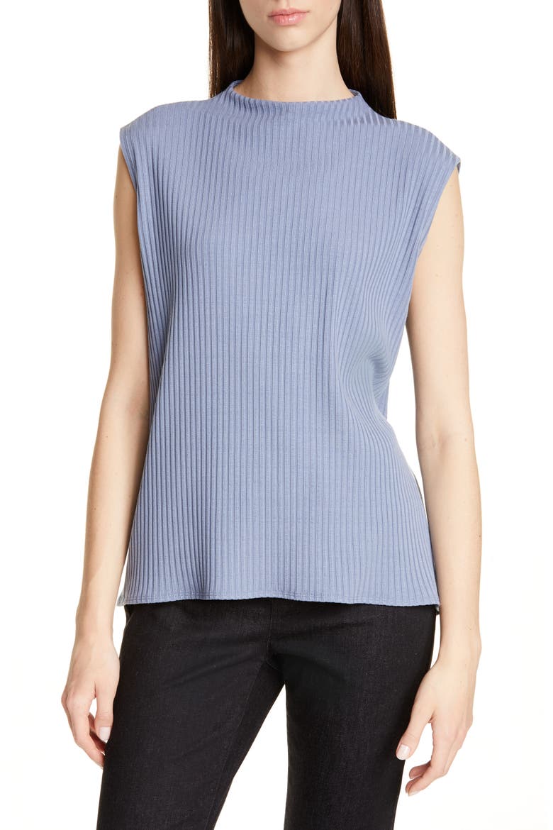 Rib Mock Neck Tank, Main, color, CHAMBRAY