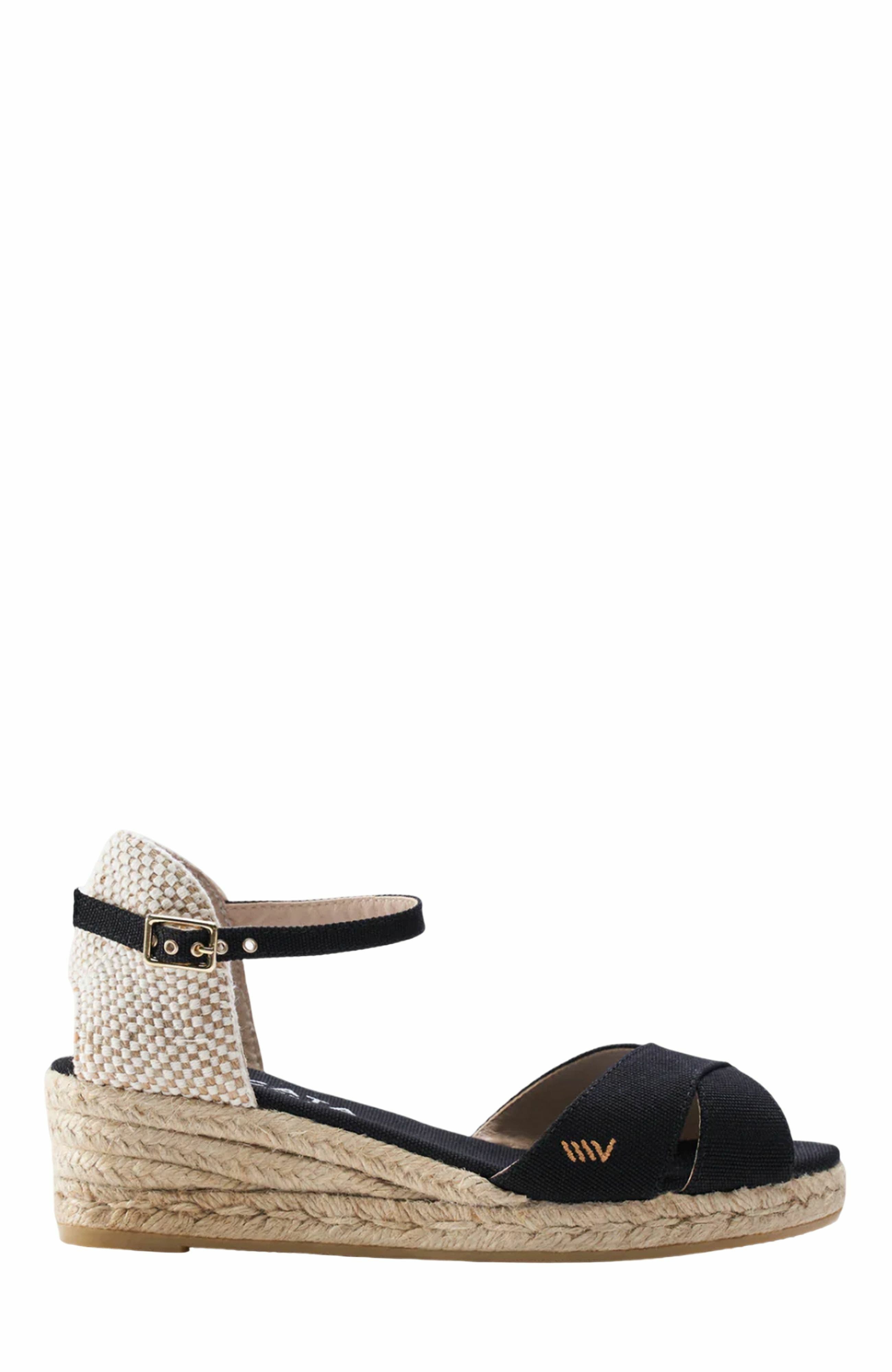 VISCATA Salina Canvas Espadrille Sandal Wedges, Main, color, Black